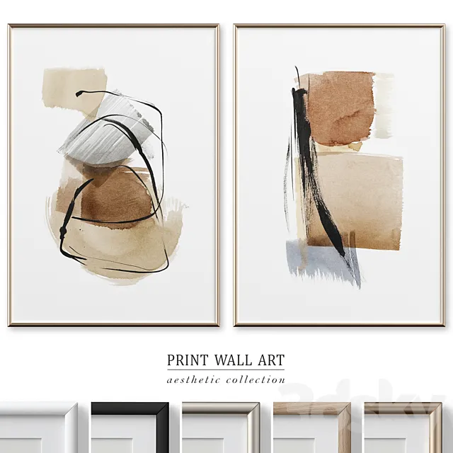 Abstract Strokes Watercolor Neutral Wall Art P-608 3D Model