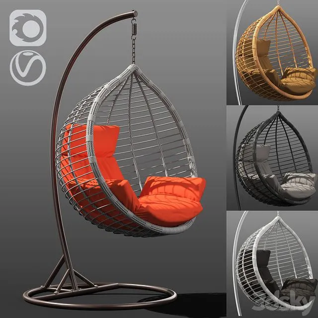 Acapulco wicker hanging rocking chair in 4 colors 3D Model