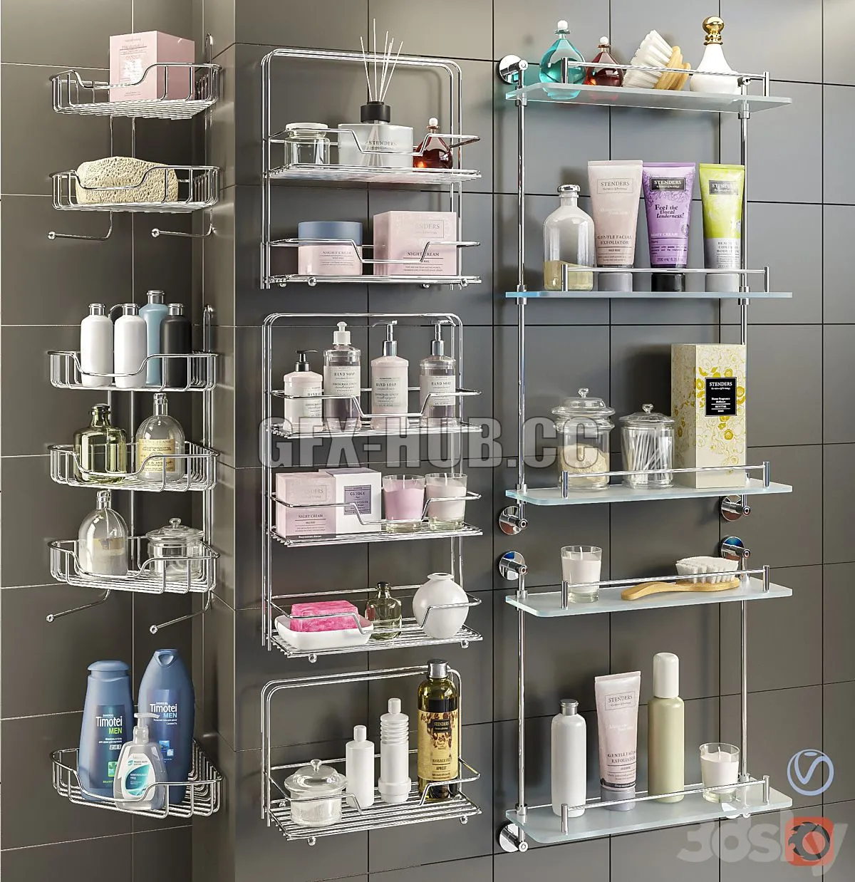 Accessories and cosmetics for the bath and Axentia shelves Bemeta set 1 3D Model