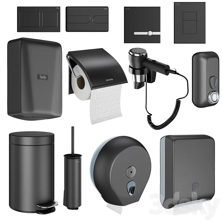 Accessories for public toilets black set 152 part 4 3D Model Free