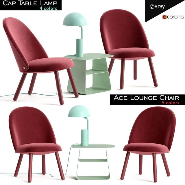 Ace Lounge Chair and Cap Table Lamp 3D Model