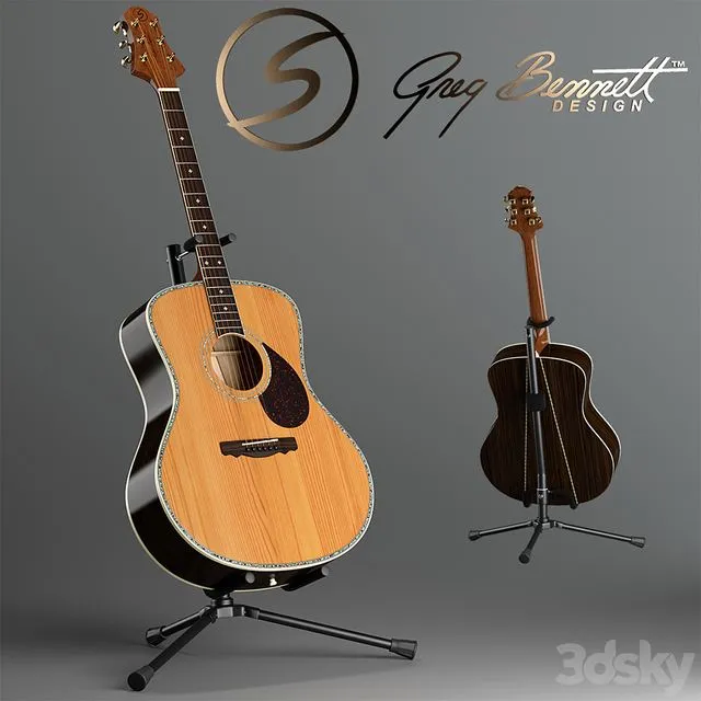 Acoustic guitar Samick Greg Bennet design J-8 and rack 3D Model