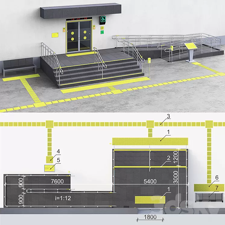 Adaptation of the entrance to the building for the disabled. Part 2 3D Model