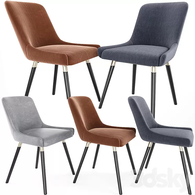 Ade Modern Gray Fabric Dining Chairs 3D Model