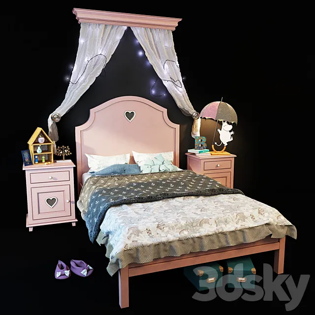 Adelina bed is pink. Whatnot 3D Model