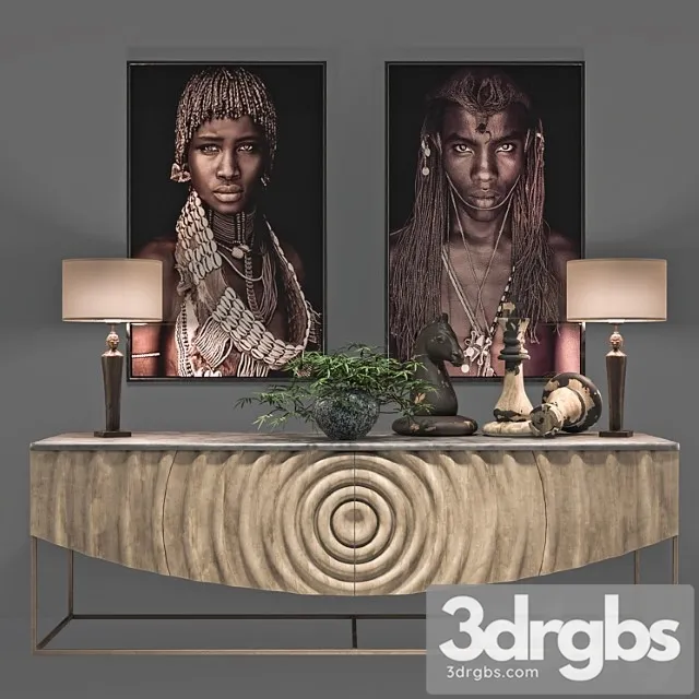 African decoration console set 2 3D Model Free