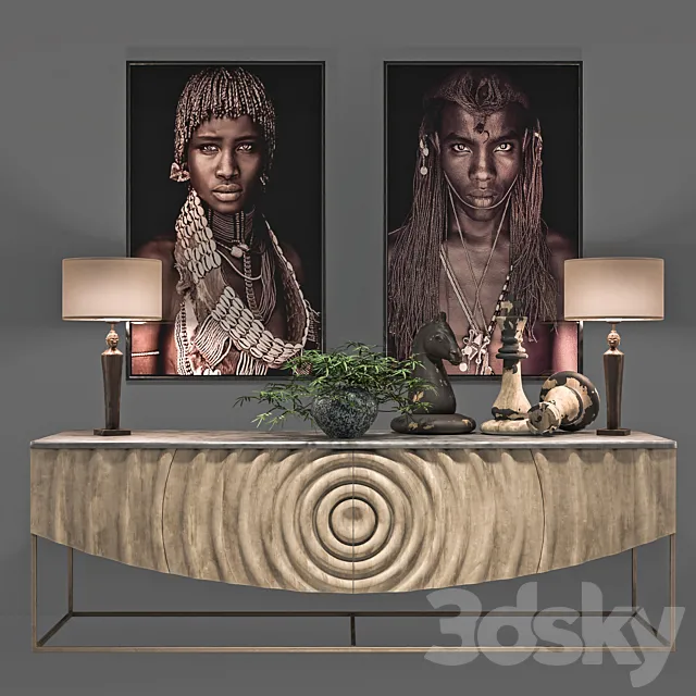African Decoration Console Set 3DModel