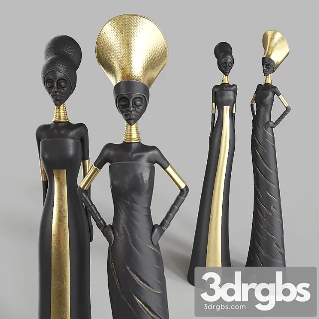 African girls statuette 3D Model Free