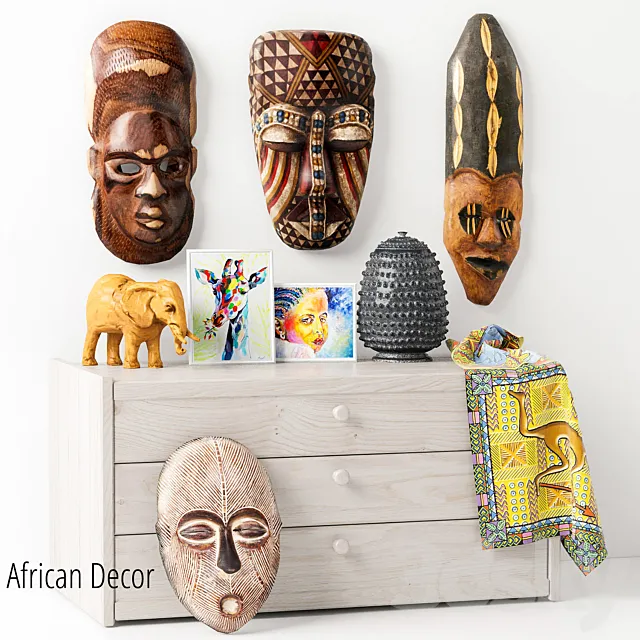 African masks - Decorative set_1 3DModel