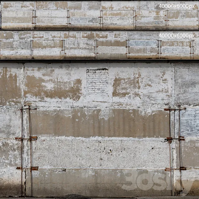 Aged industrial concrete wall. 2 pcs. 40k 3D Model