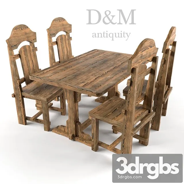 Aged table and chairs from d & m 2 3D Model Free