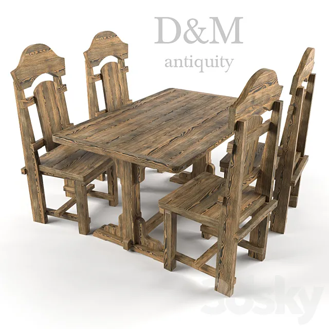 Aged table and chairs from D & M 3D Model
