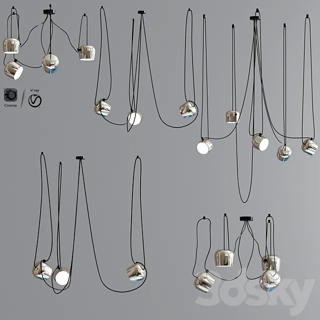 Aim Pointed Lighting Set Chrome 3D Model