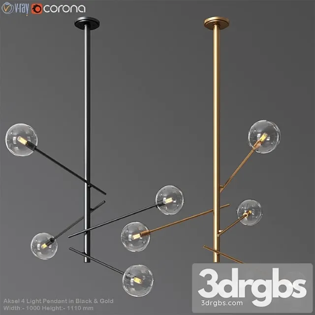 Aksel 4 light pendant in black & gold 3D Model Free