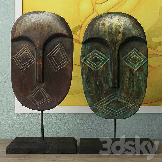 Albesia Wood Mask Decoration 3D Model