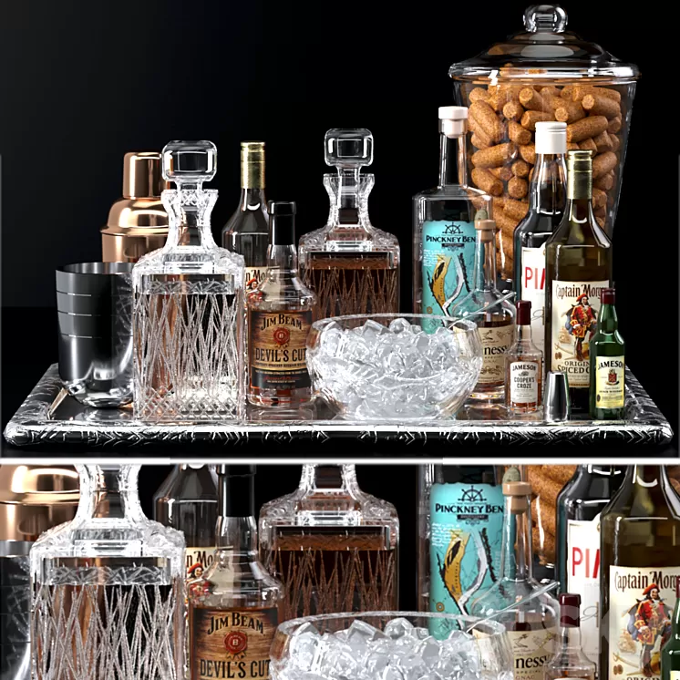 Alcoholic set of strong alcohol. The pub