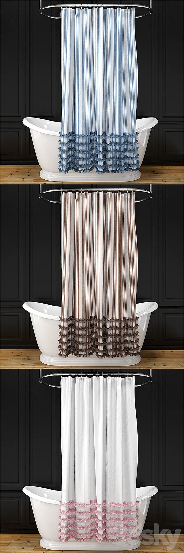 Alice bath + shower curtain + oval rail 3D Model