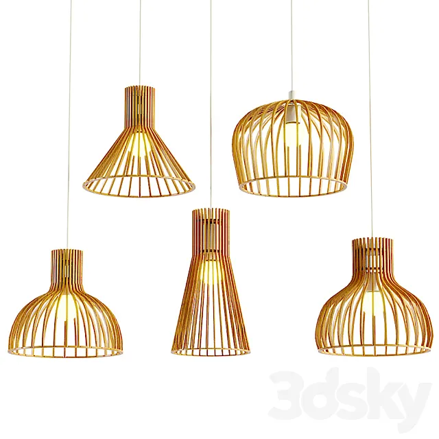 Aliexpress wooden hanging lamp set 3D Model