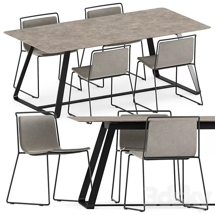 Alo Outdoor chair by ondarreta and Kolonaki table by Varaschin 3D Model Free