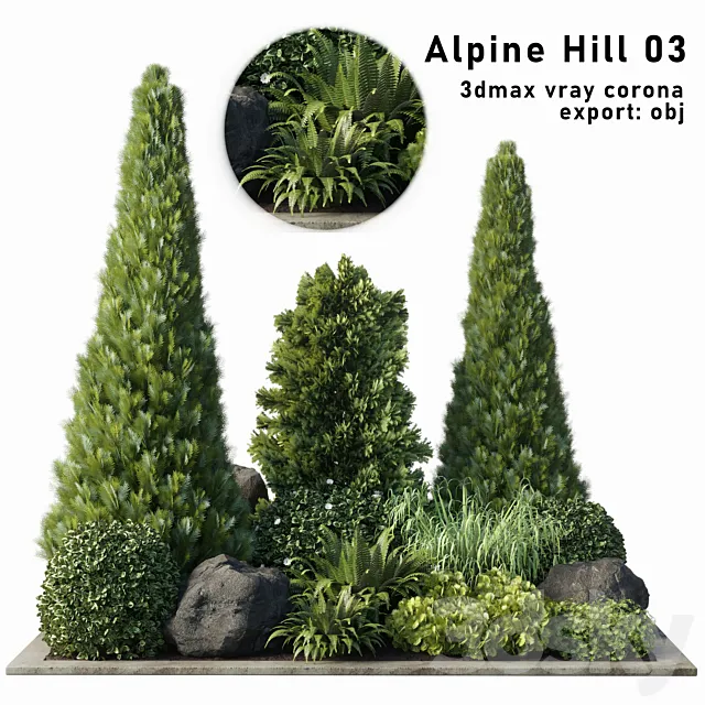 Alpine Hill 03 Rectangular garden 3DModel
