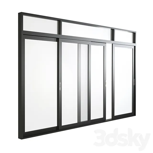 Aluminum Sliding four Doors & Windows 3D Model
