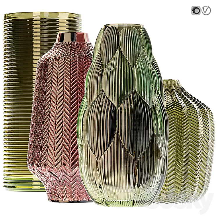 Amazing glass vases set for interior 3D Model