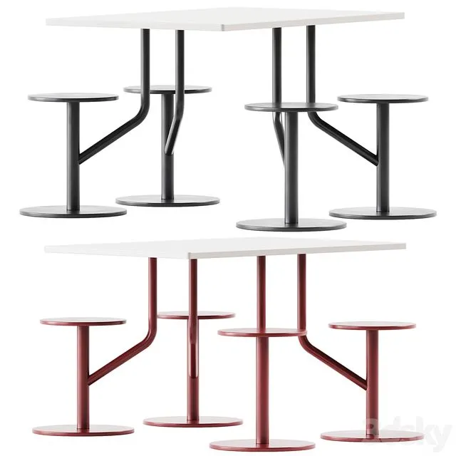AMBROGIO FOUR Table with Integrated Seats by Belca 3D Model