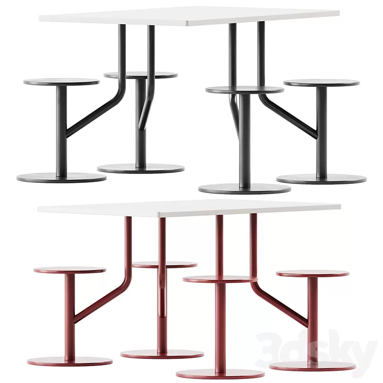 AMBROGIO FOUR table with integrated seats by Belca 3D Model Free Download