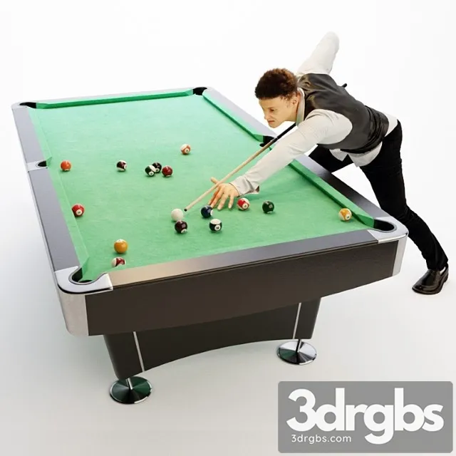 American Billiard Table Billiard Player 3D Model Free