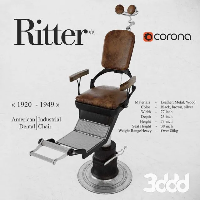 American Industrial Dental Chair from Ritter 1920s 3D Model