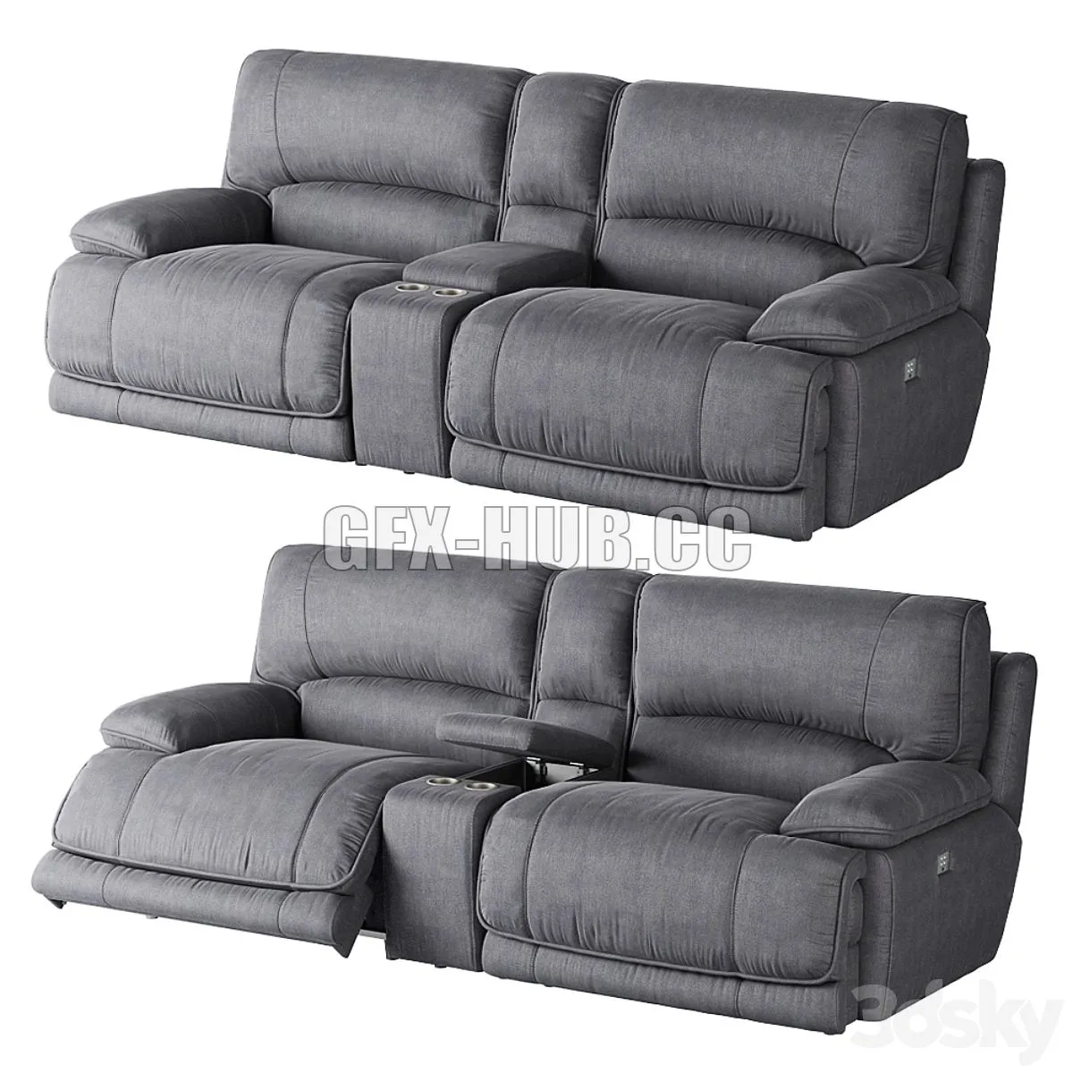American Signature Furniture Mario 3-Piece Dual Power Reclining Sectional 3D Model