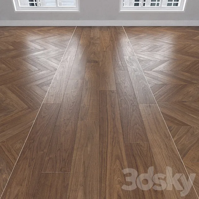 American walnut 3 types. Christmas tree linear chevron. 3D Model