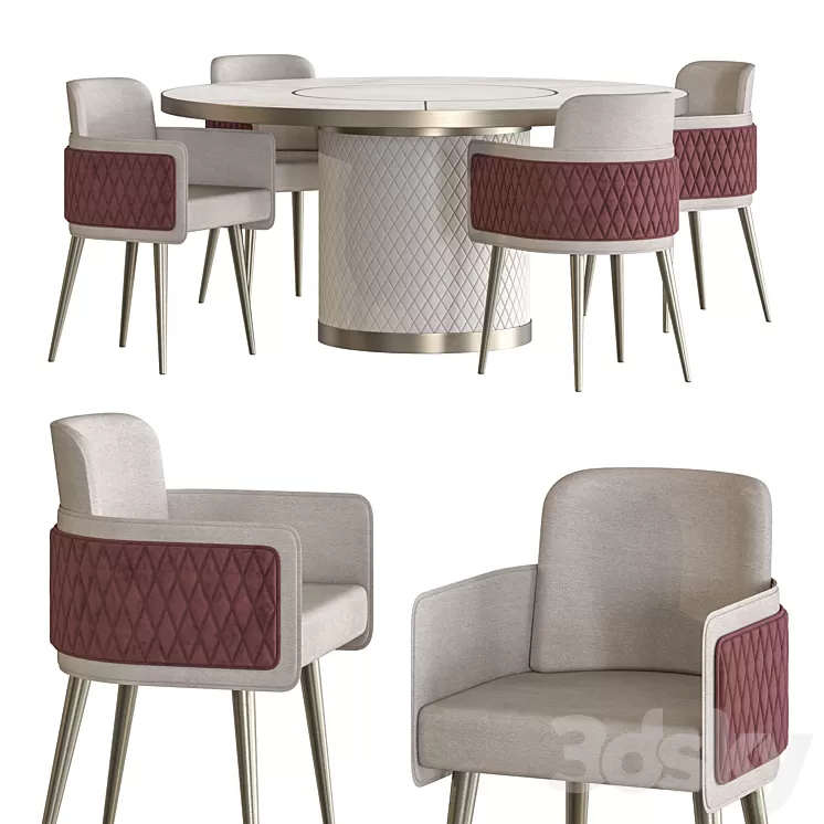Amet Armchair and Signore Degli Anelli Steel Table by Reflex Dining Set 3D Model