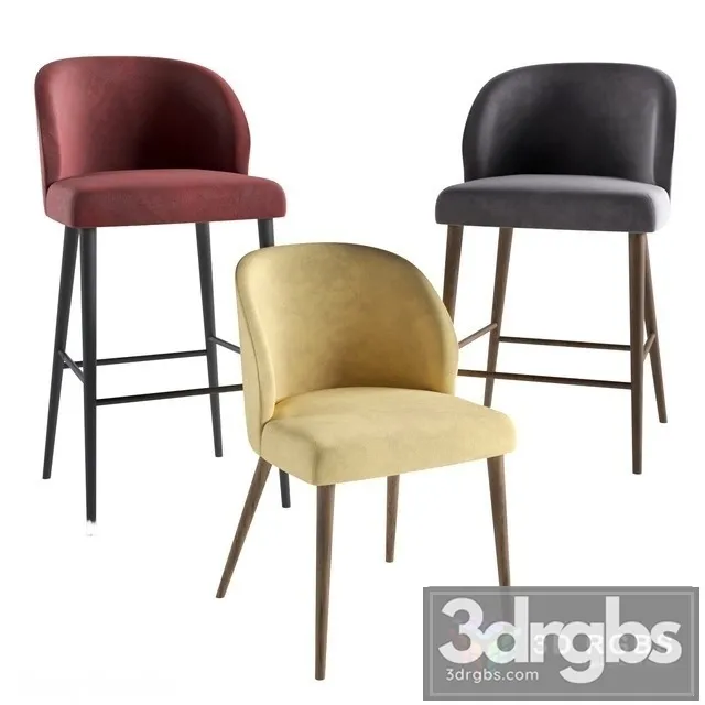 Amille Anthracite Bar Stools 3D Model Free