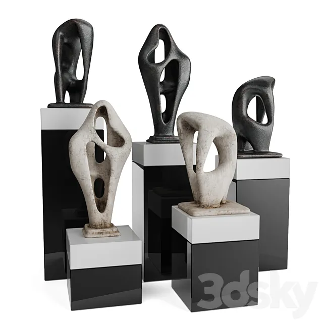 Amorphous figures pedestal black and white 3D Model