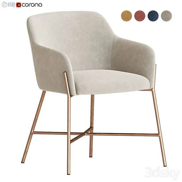 Ana Velvet Arm Dining Chair 3D Model