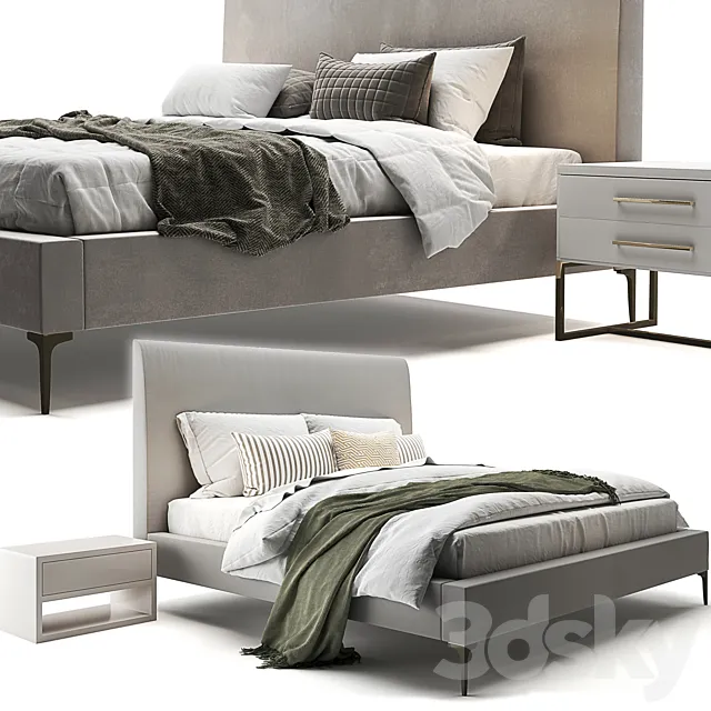 Andes Deco Upholstered Bed 3D Model