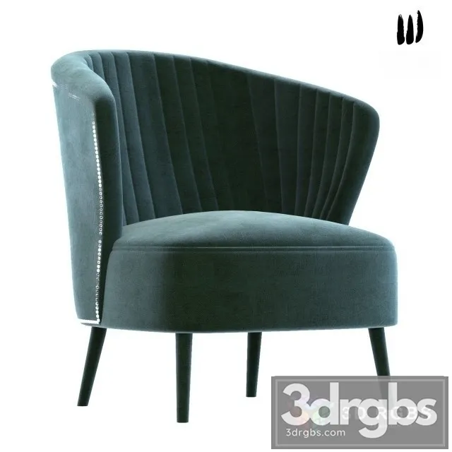 Andrew Martin White Velvet Curved Cocktail Chair 3D Model Free