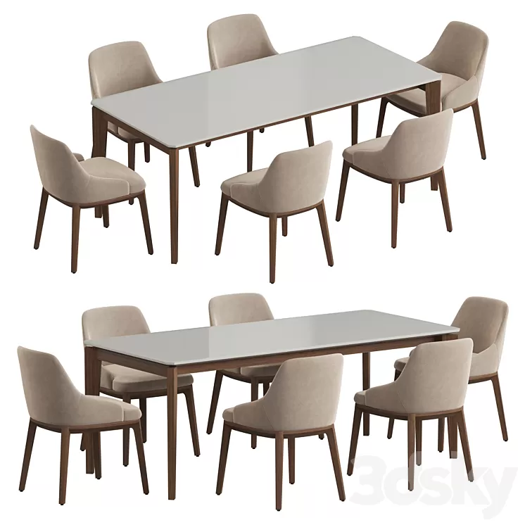 Angel Cerda Nogal Atlas Dining set 3D Model Free