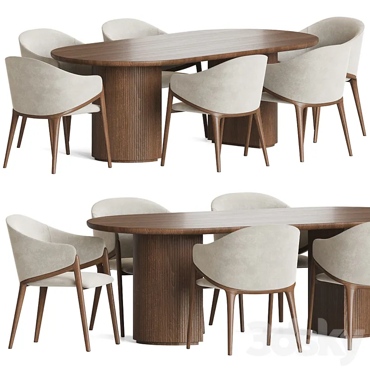 Angelcerda Chair Moon Table Dining Set 3D Model Free