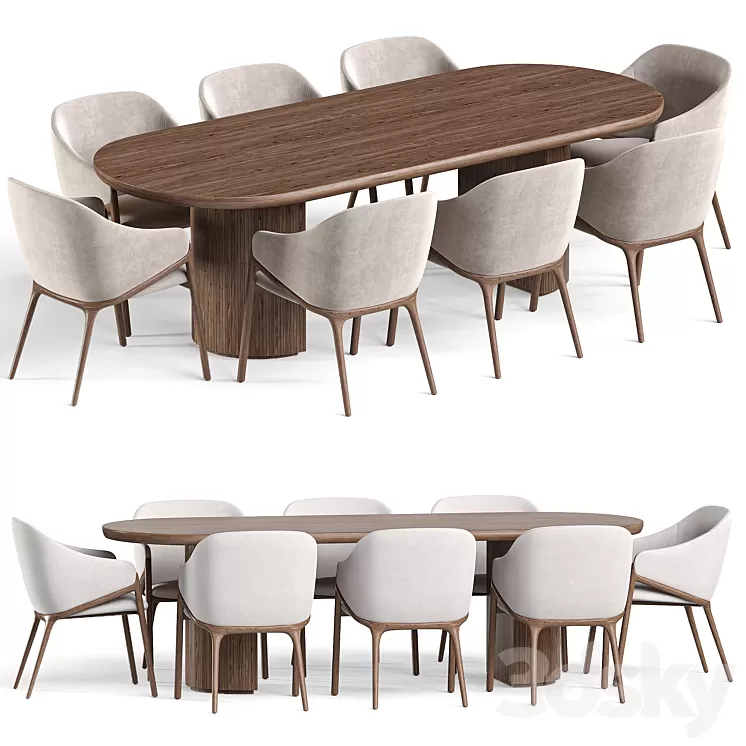 Angelcerda Chair Moon Table Dining Set 3D Model Free