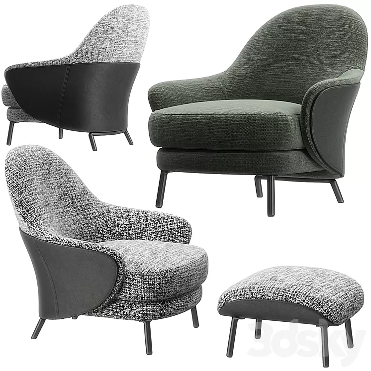 Angie armchair footstool by Minotti 3D Model