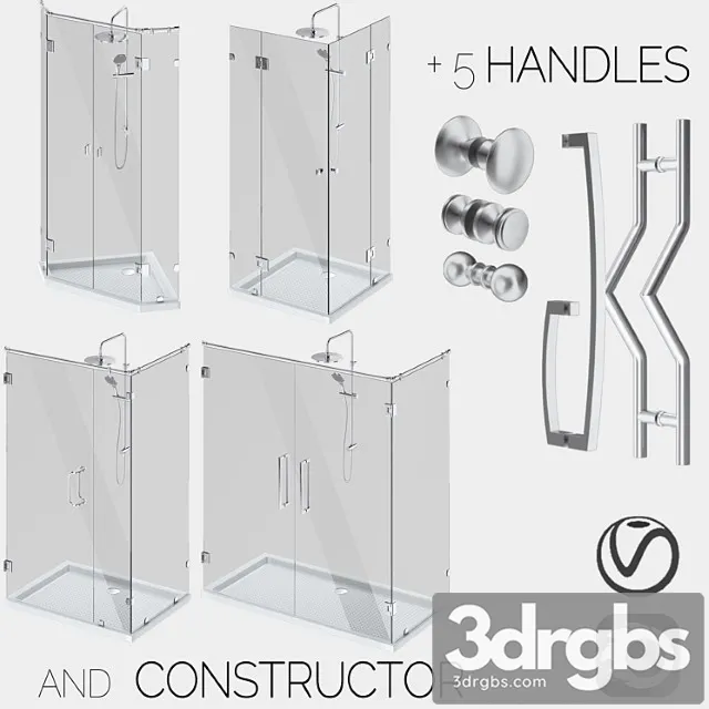 Angled Glass Shower Cabins Designer and Handle Set 3D Model Free