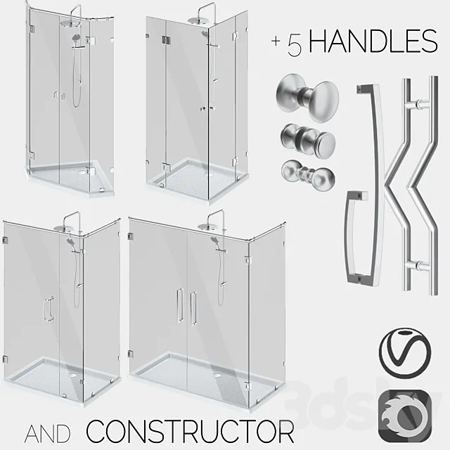 Angled glass shower cabins designer and handle set 3D Model