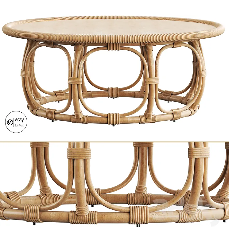 Anguilla Rattan Coffee Table 3D Model Free
