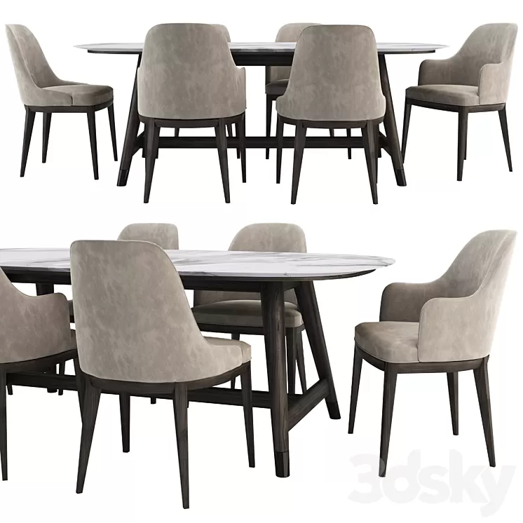 Anna Chair and Desco Table by Flexform 3D Model Free