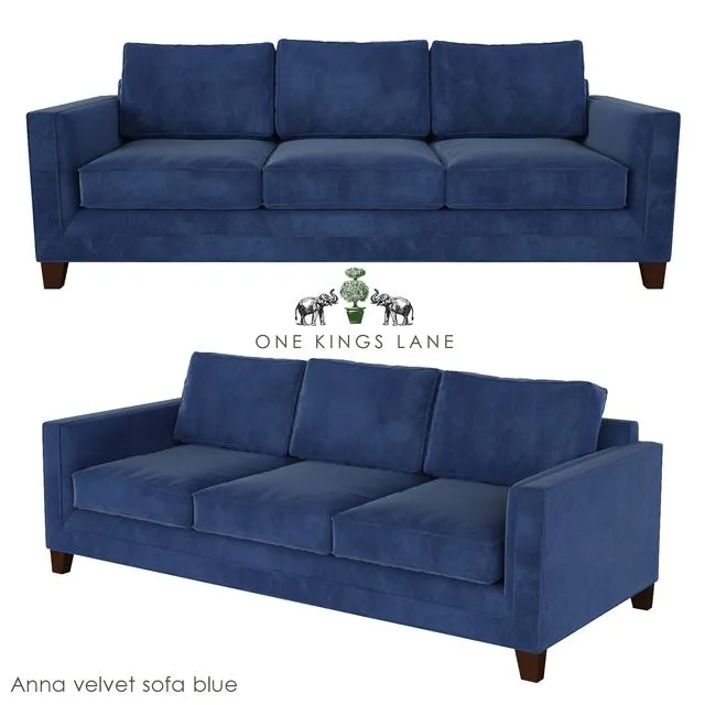 Anna Velvet Sofa Blue 3D Model