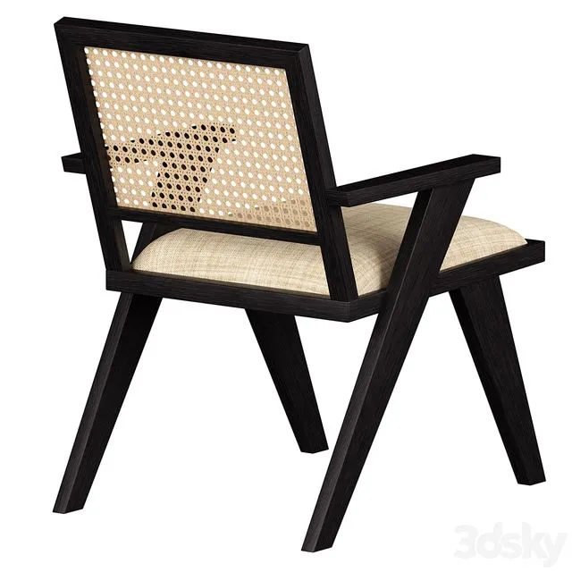Annette Black Upholstered cane dining chair 3D Model