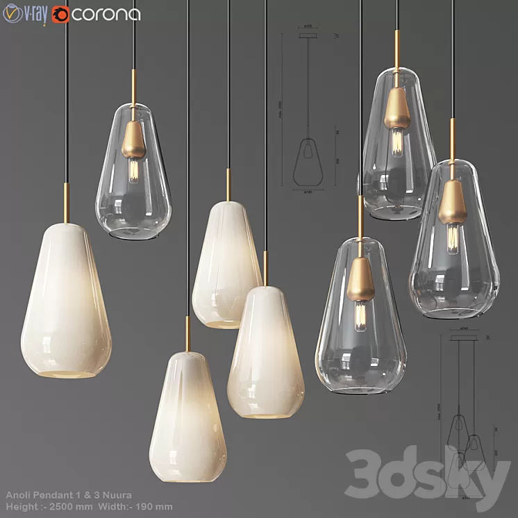 Anoli Pendat and Chandelier set 3D Model