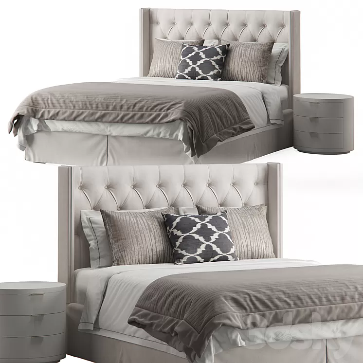 Anson Traditional Diamond Tufted Upholstered Wingback Headboard 3D Model